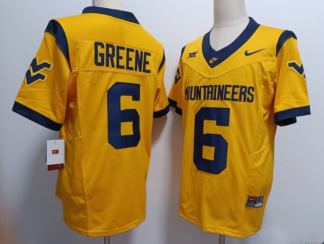 2024 NCAA Men West Virginia Mountaineers #6 Garrett Greene yellow Nike jersey->ncaa teams->NCAA Jersey